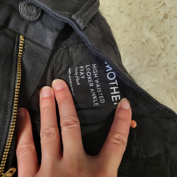 Mother high waisted looker ankle fray skinny jeans guilty flash gold metallic 26 - Picture 7 of 12